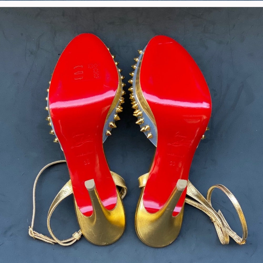 CHRISTIAN LOUBOUTIN gold studded ankle strap heels